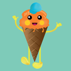 Cute orange ice cream character vector illustration