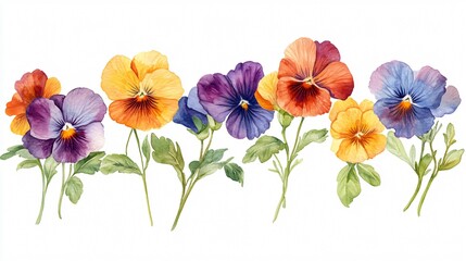Vibrant Watercolor Pansies Hand-Painted Illustration