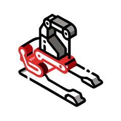 Mechanical arm icon, modern style, red and grey colors, industrial automation design, copy space