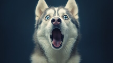Obraz premium A husky dog with an open mouth, expressing surprise.