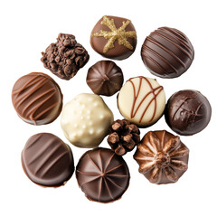 Fototapeta premium Delicious assortment of Christmas chocolates displayed on a transparent background, perfect for festive celebrations during the holiday season, Christmas Chocolate Isolated on transparent background