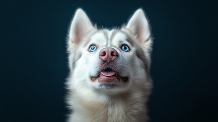 Fototapeta premium Close-up portrait of a husky dog looking upward.