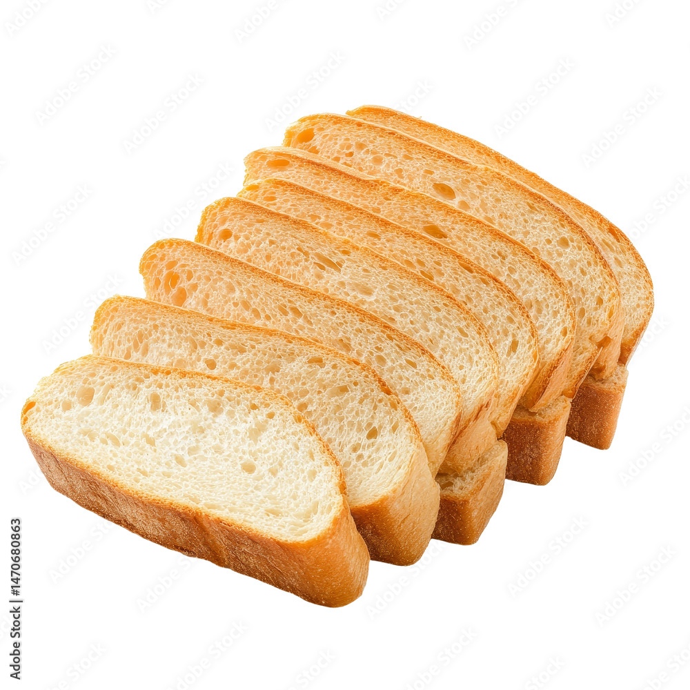 Poster sliced bread laid out neatly on a transparent background, showcasing its soft texture and golden cru
