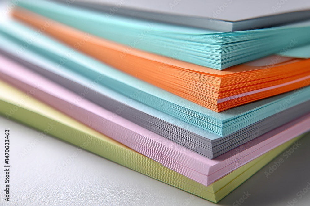 Poster close-up of a stack of colorful paper, creating a vibrant and textured background, perfect for graph