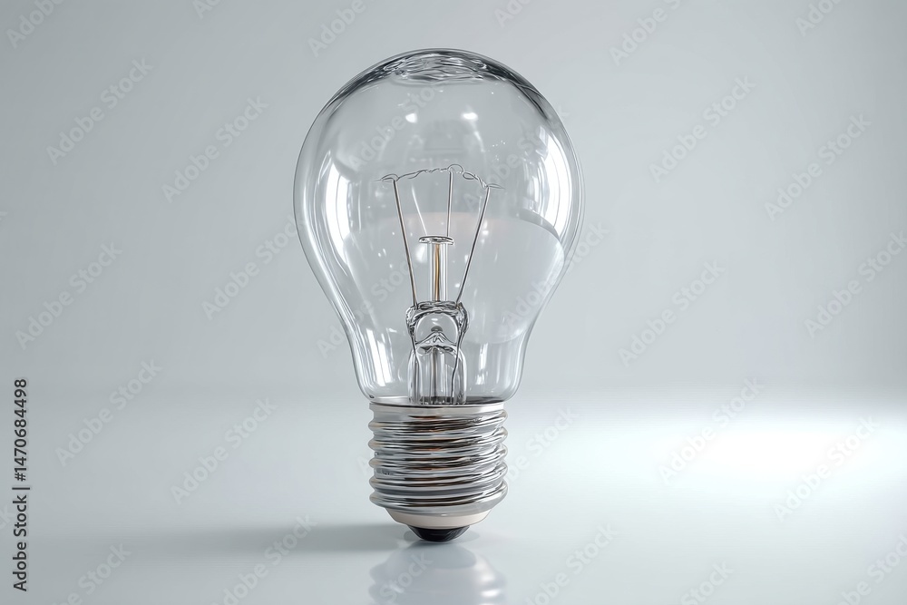 Poster a clear glass light bulb with visible filament and metallic base is prominently displayed against a 