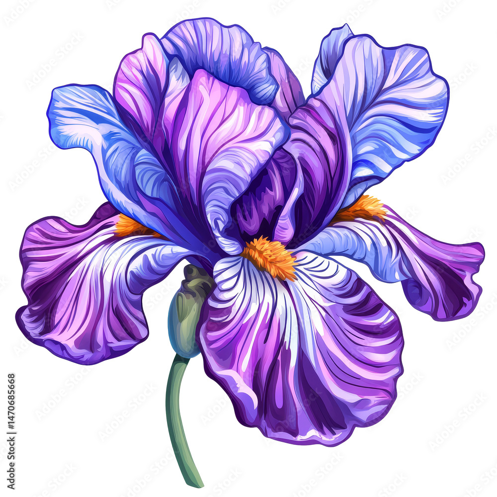 Poster vibrant iris flower isolated on a transparent background showcasing intricate petal patterns and ric