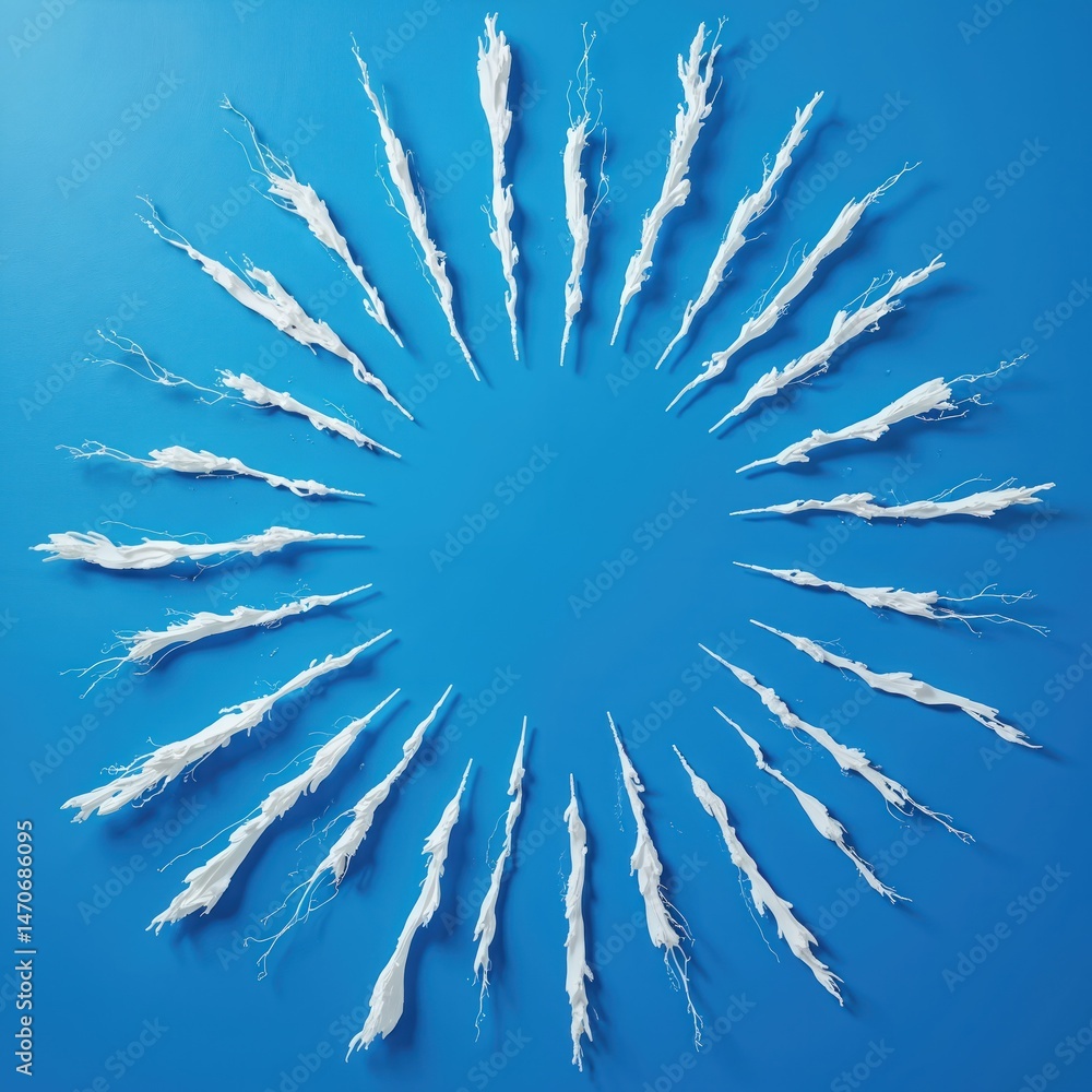 Poster abstract art design with white branches arranged in circle against blue backdrop. minimalist illustr