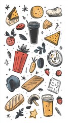 Colorful Hand-Drawn Food Illustration: Vertical Smartphone Wallpaper
