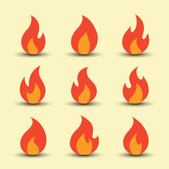 Vector Flame Fire Icon Collection In Flat Design