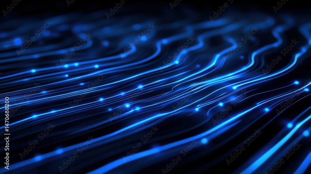 Poster abstract blue light streams on dark background conveying technology and connectivity with futuristic