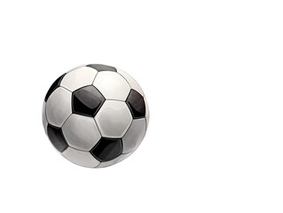 Obraz premium A soccer ball with black and white panels is positioned on a solid black background in the image