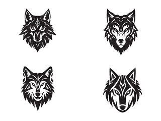 Fototapeta premium Wolf head silhouette set – fierce predator face icons