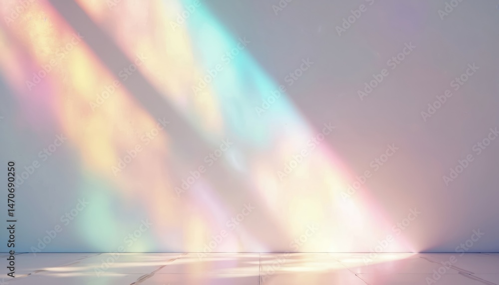 Aufkleber dreamy holographic rainbow light refraction texture overlay. abstract soft bokeh effect on white wal