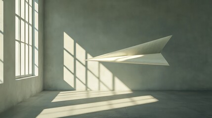 Obraz premium Modern interior scene with a paper airplane and shadows.