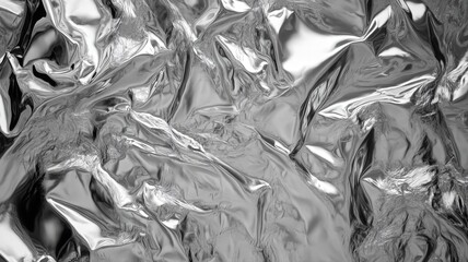 Abstract Crumpled Metallic Foil Texture with Gray and Silver Shades