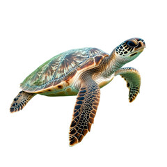 Fototapeta premium A turtle swimming gracefully in clear water against a transparent background in a tranquil setting, Turtle isolated transparent background