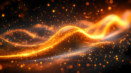 Fototapeta premium Abstract Golden Particle Wave with Orange Glow