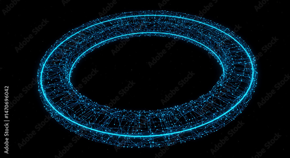 Aufkleber glowing torus structure with interconnected dots, floating in space against a starlit background, a 