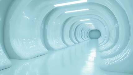 Obraz premium Abstract Glowing Blue Tunnel with Reflective Floor