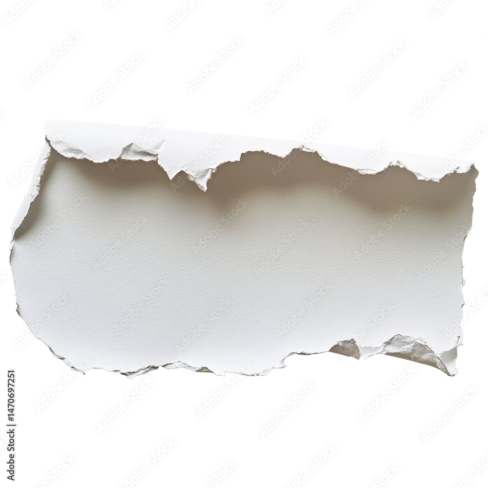 Poster torn transparent sheet of paper lays on smooth transparent background creating a textured contrast, 