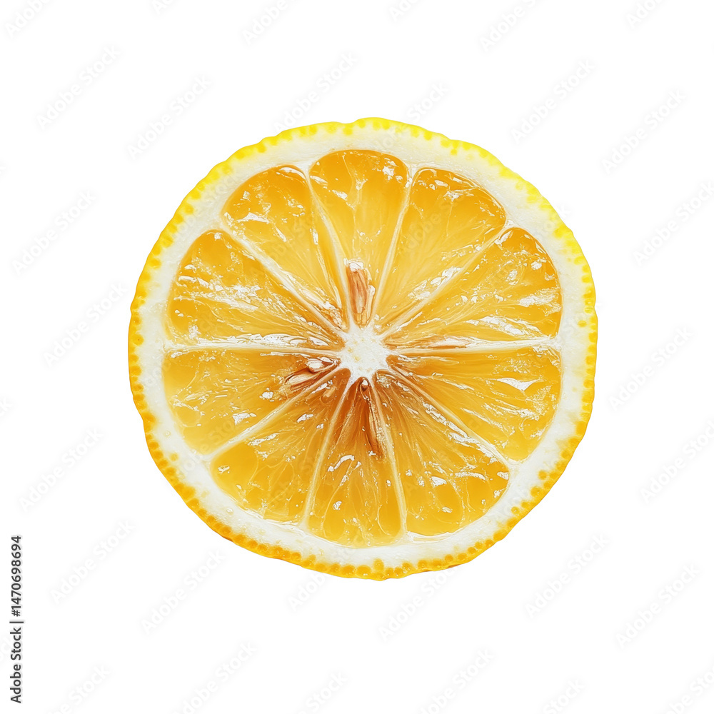 Aufkleber freshly sliced lemon resting on a clean transparent surface highlighting its vibrant color and juicy