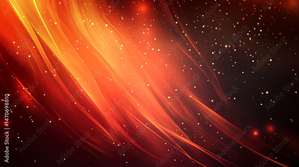 Poster abstract red orange background with glowing particles and dynamic lines fire heat warm wave flow dar