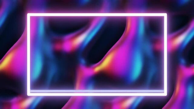 A glowing rectangle frame over abstract colorful blobs on a dark background art