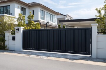 Fototapeta premium Dark Gray Sliding Gate at Modern Residence