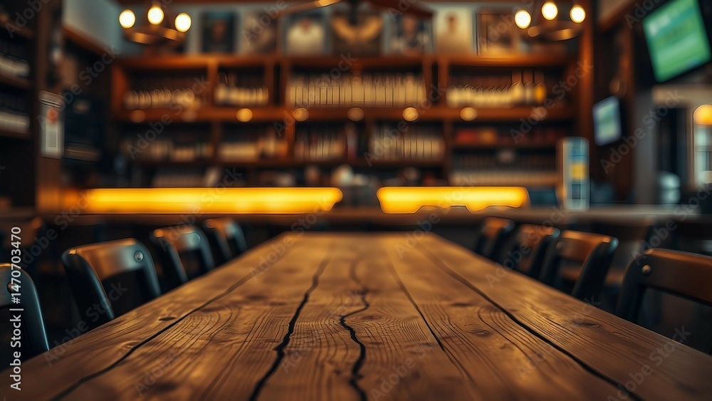 Aufkleber empty wooden table rustic and blurred background of bar or pub for product display high quality phot