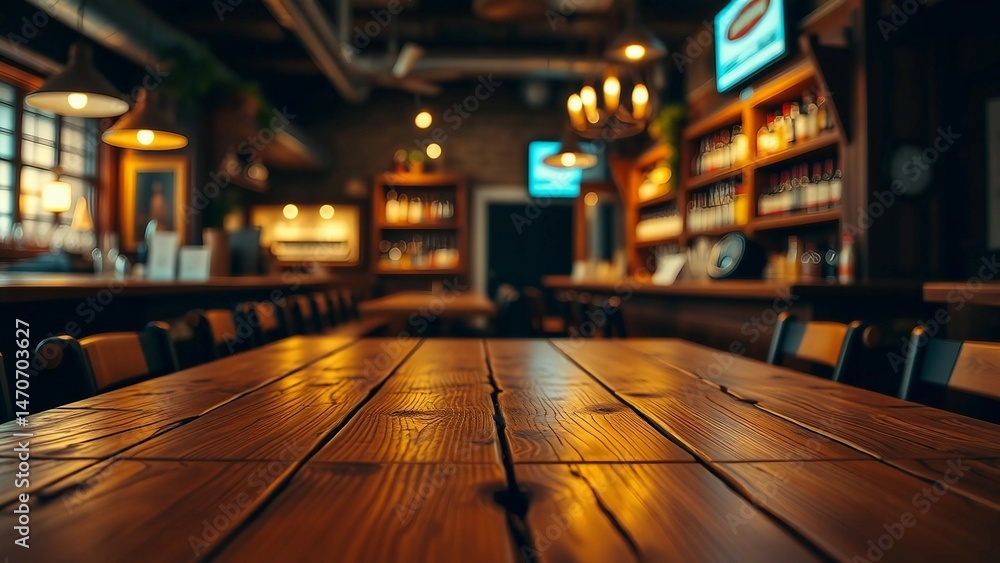 Aufkleber empty wooden table rustic and blurred background of bar or pub for product display high quality phot