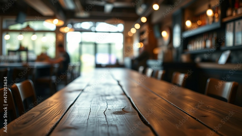 Aufkleber empty wooden table rustic and blurred background of bar or pub for product display high quality phot