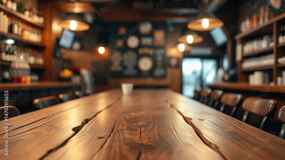 Aufkleber empty wooden table rustic and blurred background of bar or pub for product display high quality phot