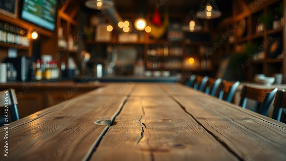 Aufkleber empty wooden table rustic and blurred background of bar or pub for product display high quality phot