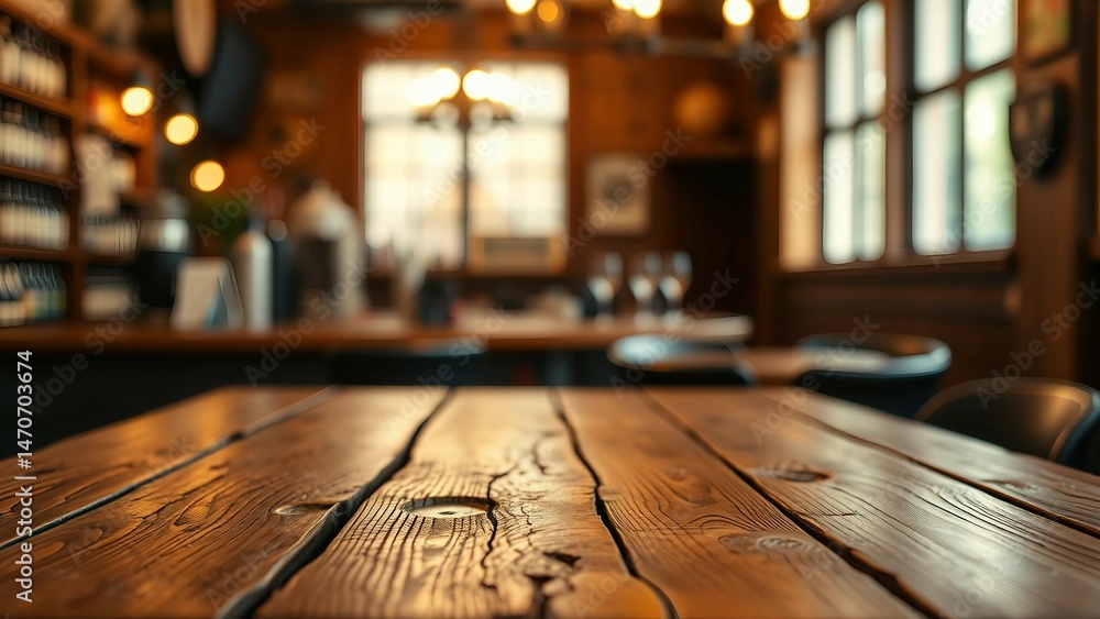 Aufkleber empty wooden table rustic and blurred background of bar or pub for product display high quality phot