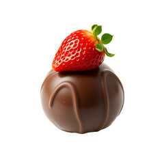 Chocolate Truffle Topped with Fresh Strawberry on Transparent Background