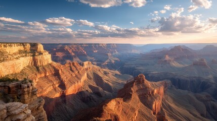 Naklejka premium Aerial view of the grand canyon with blue sky and clouds on a sunny day in arizona usa scenery landscape