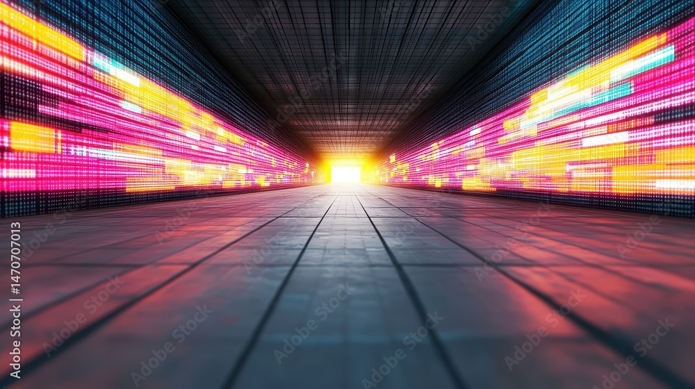 Poster vibrant abstract background with dynamic light trails leading to bright light source