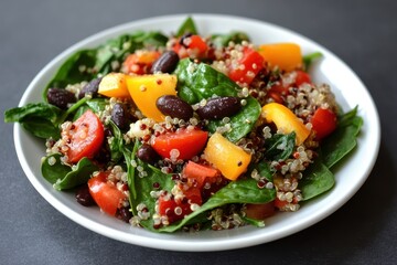 Vibrant Southwest Quinoa Spinach Salad: A Healthy Dinner Plate Full of Flavorful Vegetables and Fresh Ingredients