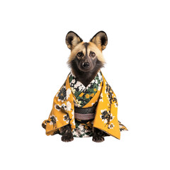 African Wild Dog in Traditional Japanese Kimono