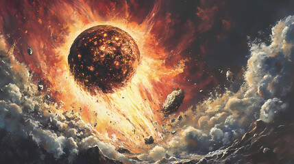 A powerful asteroid narrowly missing earth, symbolizing cosmic threats and planetary defense. [Lunar Botanica] | Zenith Thorns | cosmic defense. Illustration