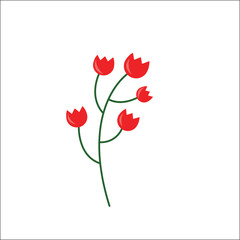 Red flower buds on a long green stem vector illustration with transparent background. Perfect for romantic floral cards, botanical wedding themes, elegant bouquets, and garden-themed graphics.