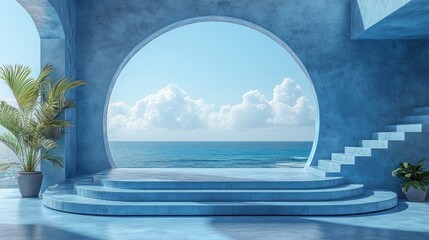 Fototapeta premium Serene Coastal Minimalist Architecture: Blue Haven