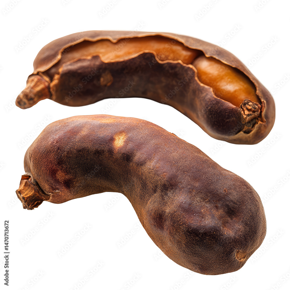 Poster tamarind fruit on a transparent background showcasing its unique shape and texture, tamarind on tran