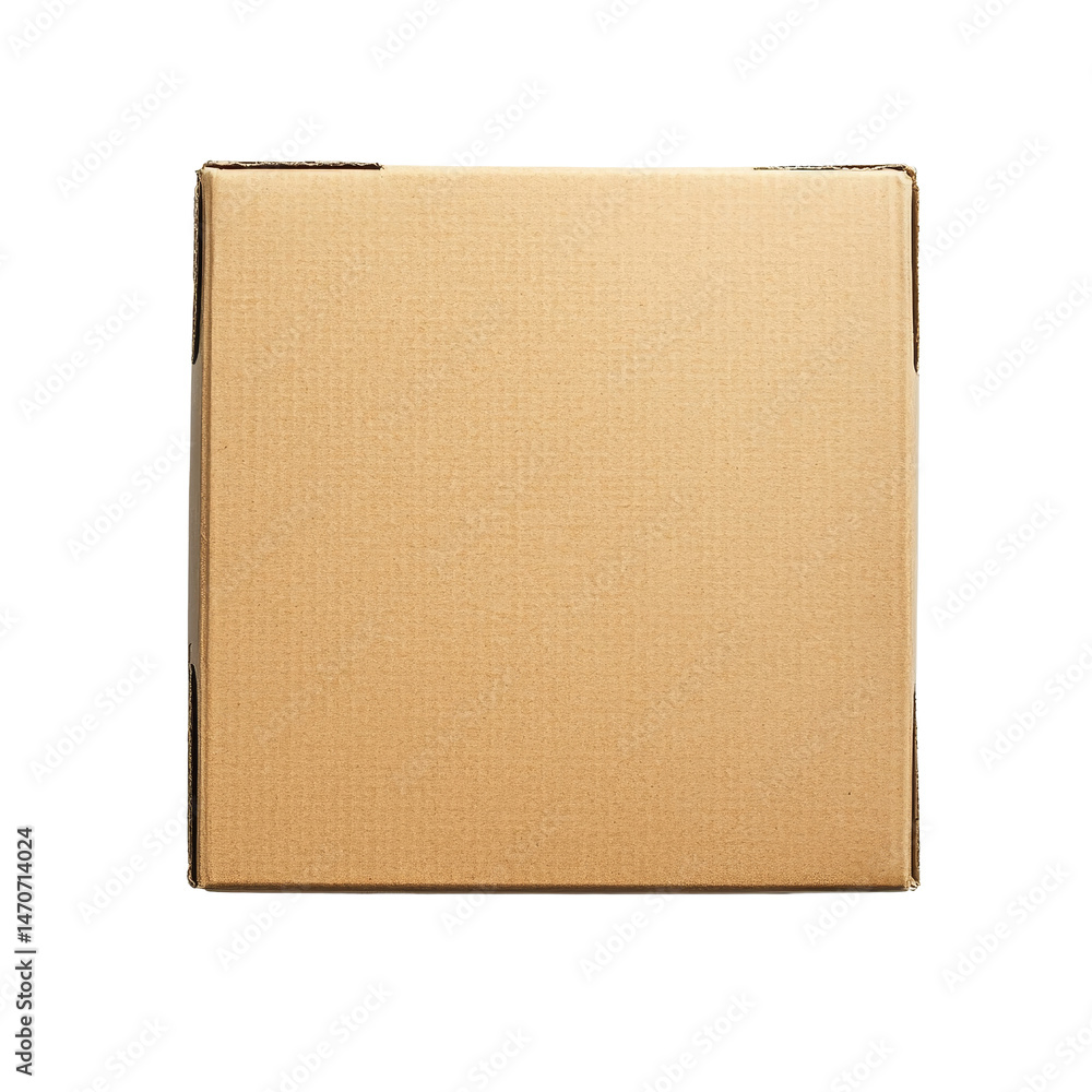 Poster a simple cardboard box resting on a clean transparent background, ready for packaging or delivery pu