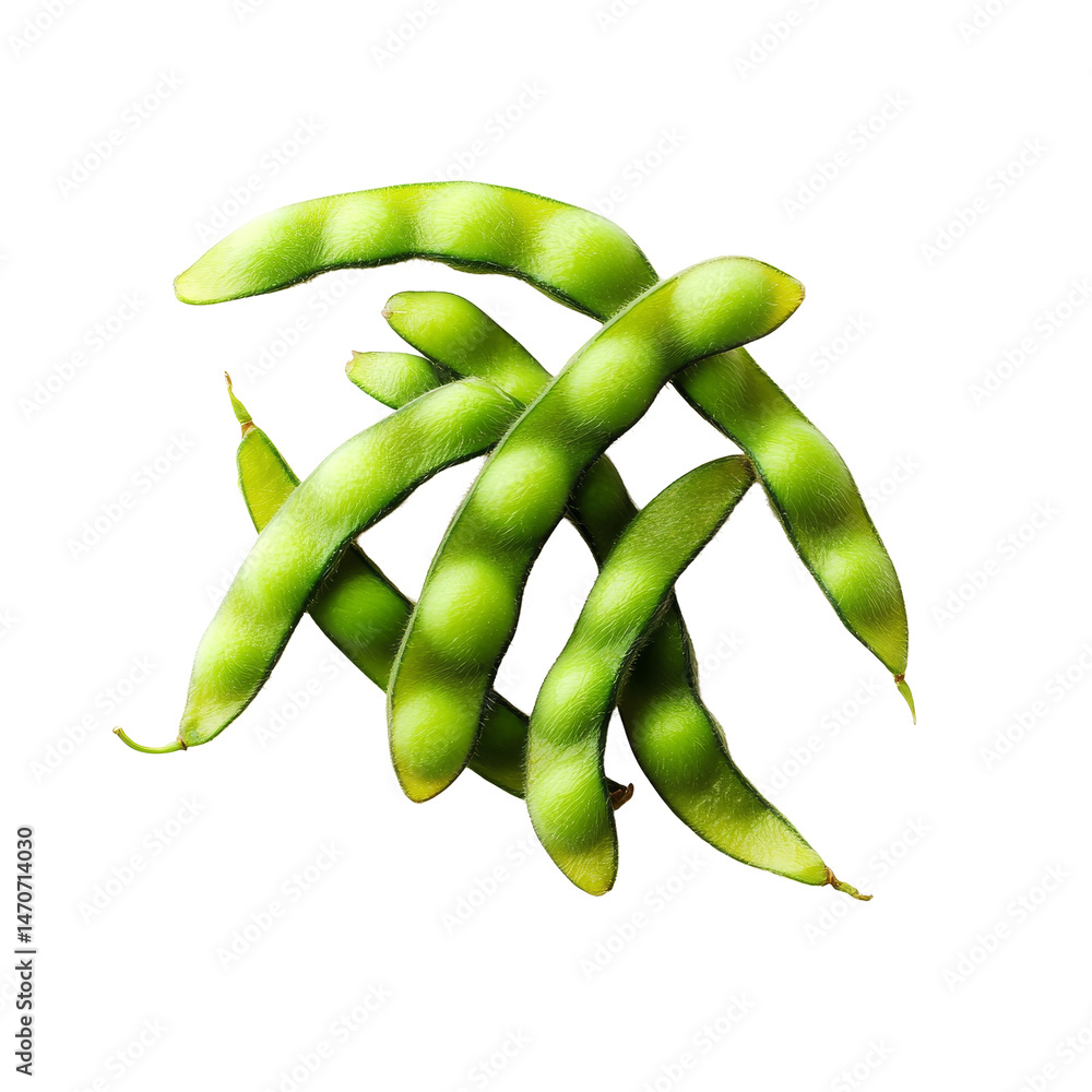 Poster fresh edamame pods arranged on a solid transparent background showcasing vibrant green color and nat