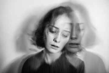 Emotionally expressive woman with a blurred effect.