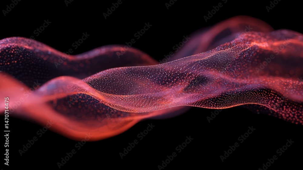 Aufkleber abstract red wave with shimmering particles on dark background modern and dynamic design illustratio
