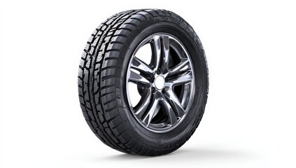 High-performance tire with deep treads on clean background.