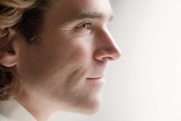 sound engineer portrait positioned on left side of frame hands out of view displaying calm expression