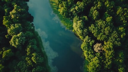 Elevated view of a winding river through lush greenery.